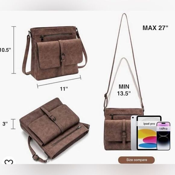 Celela Vegan Leather Cross Body Bag with Adjustable Strap ~ Classic Design - Picture 9 of 11